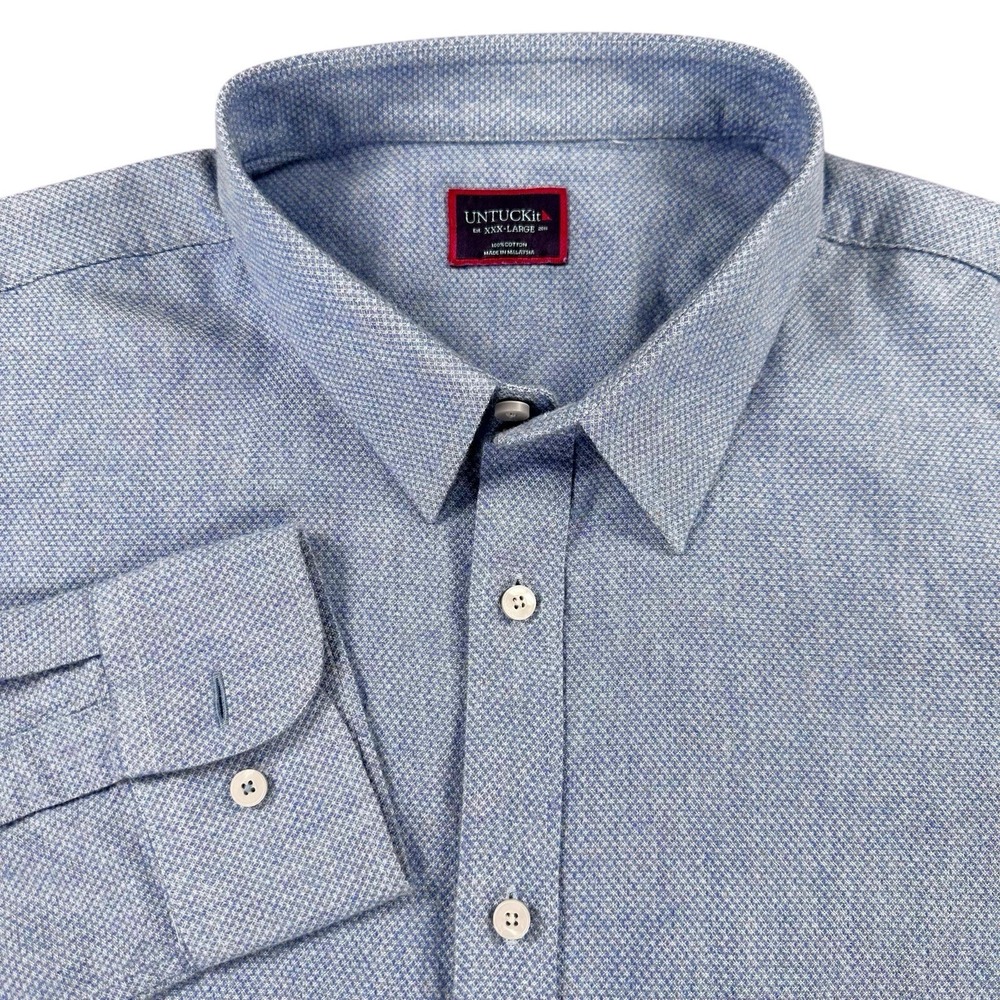 UNTUCKit Men's‎ 3XL Long Sleeve Buttons Front Shirt Blue Knit Dot Pattern